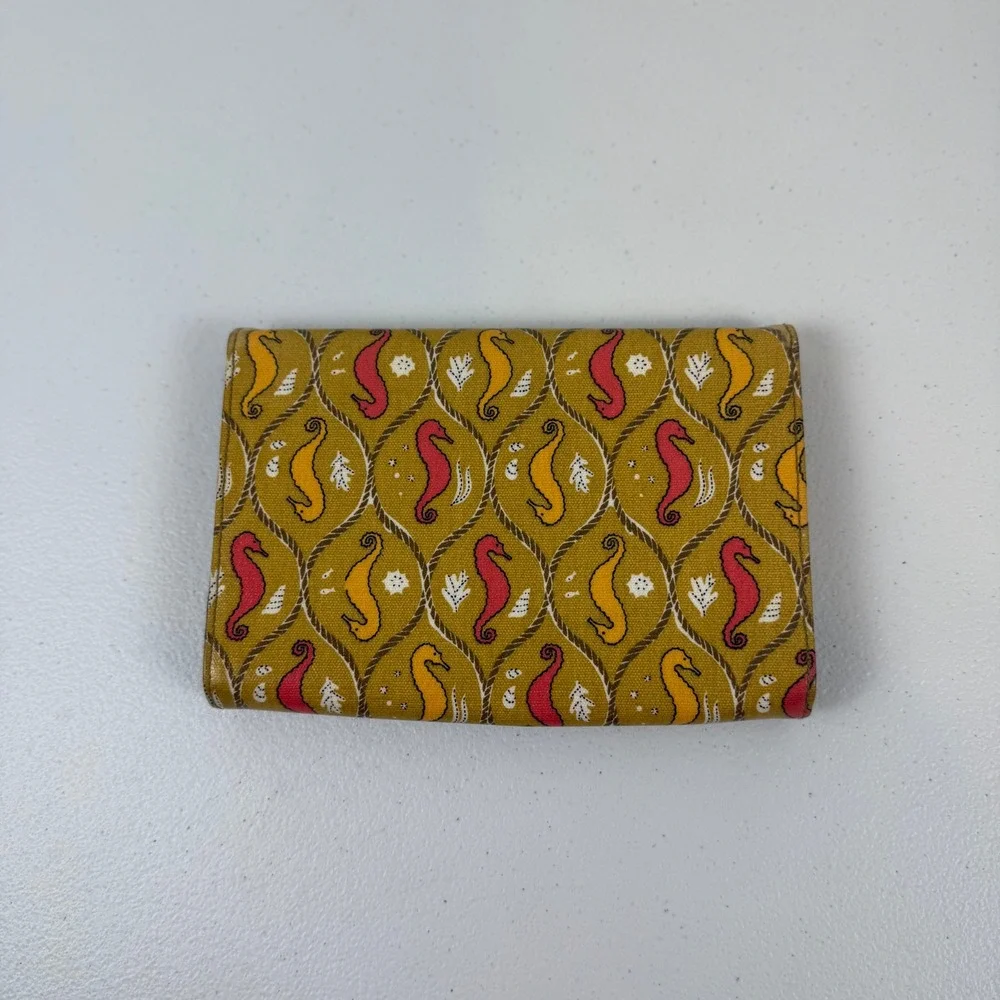 Halsea Seahorse Print Coated Canvas Clutch Wallet Mustard Yellow Nautical